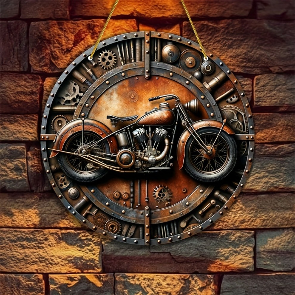 Motorcycle Gear Pattern - Металлическая круглая табличка в стиле стимпанк